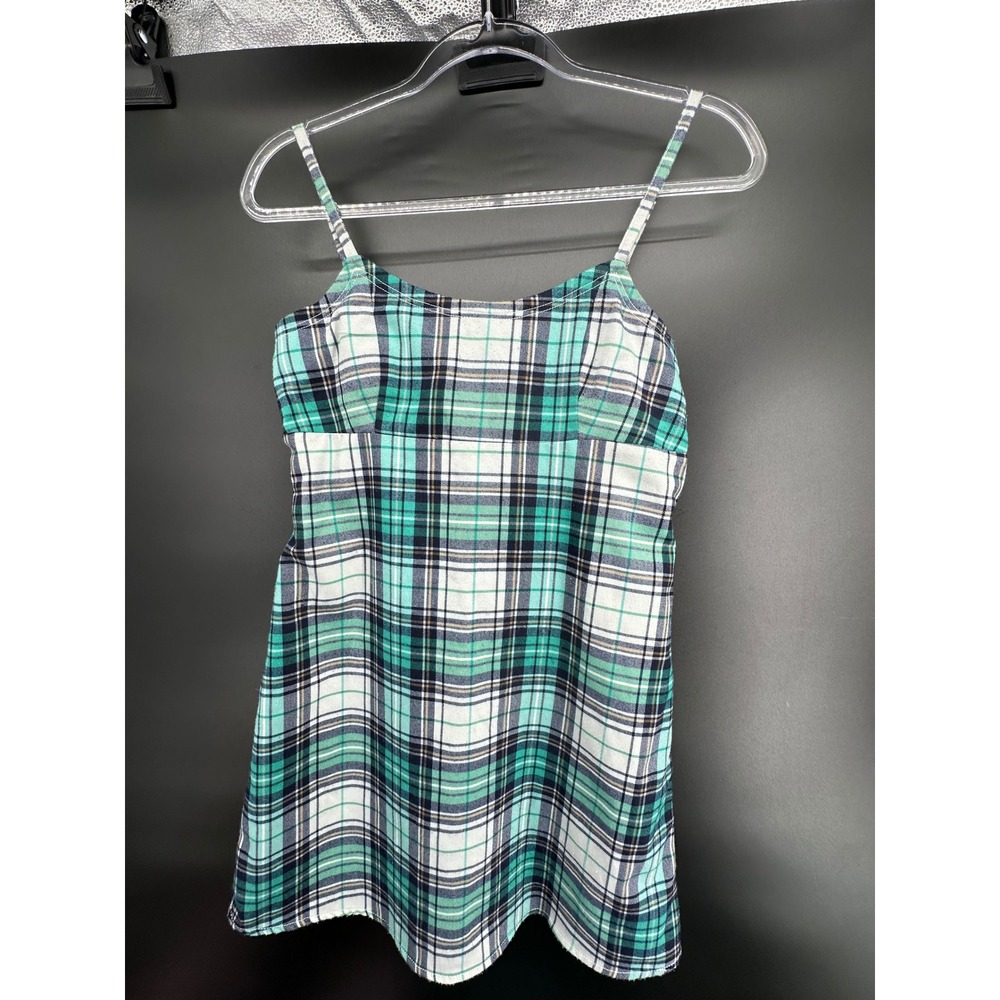 Brandy Melville J. Galt Teal Green Plaid Mini Dress Tie Back Small‎